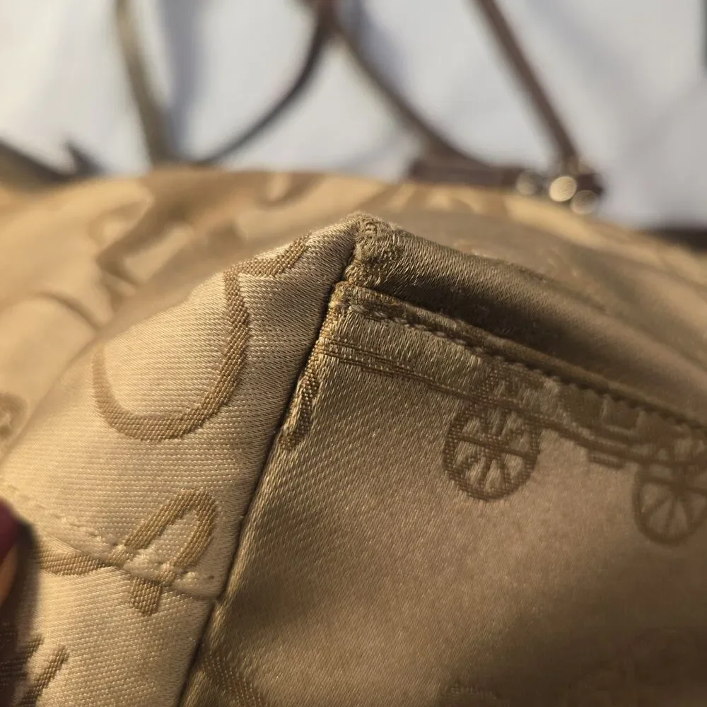 Coach F14483 Storybook Horse & Carriage Jacquard Tote Bag Champagne Gold
